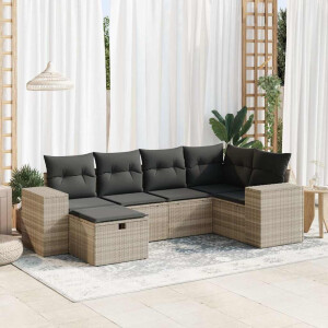 vidaXL 6-delige Loungeset met kussens poly rattan lichtgrijs