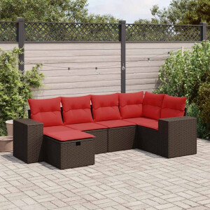 vidaXL 6-delige Loungeset met kussens poly rattan bruin