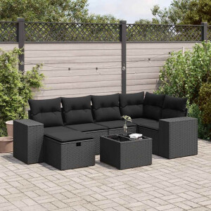 vidaXL 7-delige Loungeset met kussens poly rattan zwart