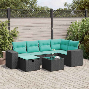 vidaXL 7-delige Loungeset met kussens poly rattan zwart
