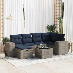 vidaXL 7-delige Loungeset met kussens poly rattan grijs