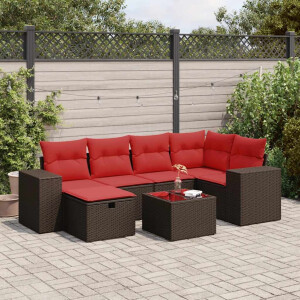 vidaXL 7-delige Loungeset met kussens poly rattan bruin