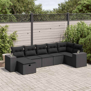 vidaXL 7-delige Loungeset met kussens poly rattan zwart