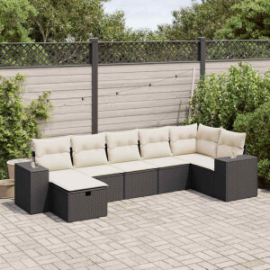 vidaXL 7-delige Loungeset met kussens poly rattan zwart