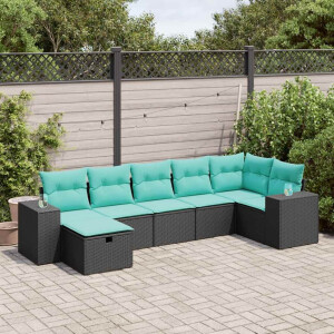 vidaXL 7-delige Loungeset met kussens poly rattan zwart