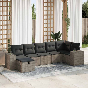 vidaXL 7-delige Loungeset met kussens poly rattan grijs