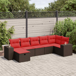 vidaXL 7-delige Loungeset met kussens poly rattan bruin