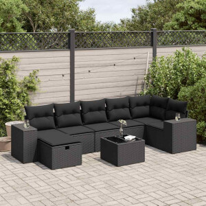 vidaXL 8-delige Loungeset met kussens poly rattan zwart