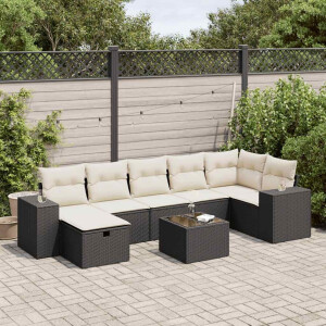 vidaXL 8-delige Loungeset met kussens poly rattan zwart