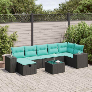vidaXL 8-delige Loungeset met kussens poly rattan zwart