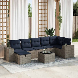 vidaXL 8-delige Loungeset met kussens poly rattan grijs