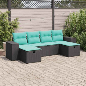 vidaXL 6-delige Loungeset met kussens poly rattan zwart