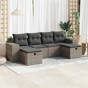 vidaXL 6-delige Loungeset met kussens poly rattan grijs
