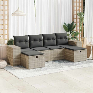 vidaXL 6-delige Loungeset met kussens poly rattan lichtgrijs