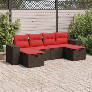vidaXL 6-delige Loungeset met kussens poly rattan bruin