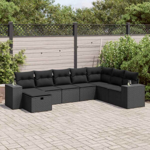 vidaXL 8-delige Loungeset met kussens poly rattan zwart