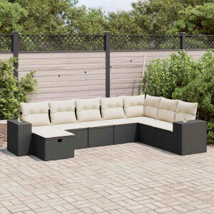 vidaXL 8-delige Loungeset met kussens poly rattan zwart