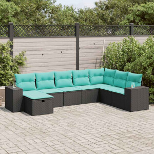 vidaXL 8-delige Loungeset met kussens poly rattan zwart