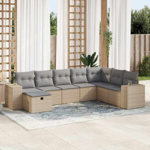 vidaXL 8-delige Loungeset met kussens poly rattan beige