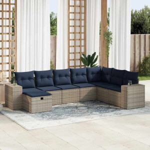 vidaXL 8-delige Loungeset met kussens poly rattan grijs