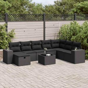 vidaXL 9-delige Loungeset met kussens poly rattan zwart