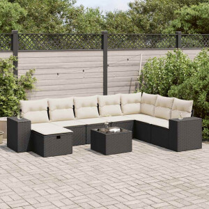 vidaXL 9-delige Loungeset met kussens poly rattan zwart