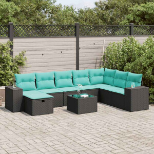 vidaXL 9-delige Loungeset met kussens poly rattan zwart