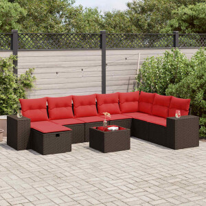 vidaXL 9-delige Loungeset met kussens poly rattan bruin