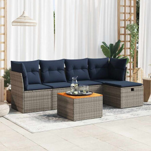 vidaXL 6-delige Loungeset met kussens poly rattan grijs