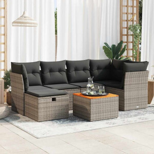 vidaXL 7-delige Loungeset met kussens poly rattan grijs