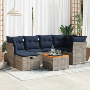 vidaXL 7-delige Loungeset met kussens poly rattan grijs