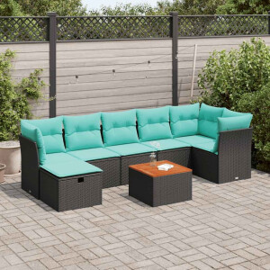 vidaXL 8-delige Loungeset met kussens poly rattan zwart
