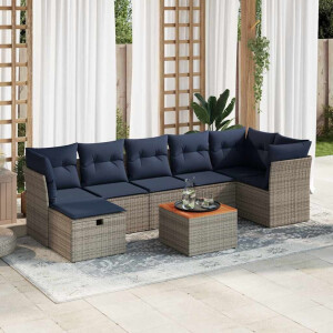 vidaXL 8-delige Loungeset met kussens poly rattan grijs