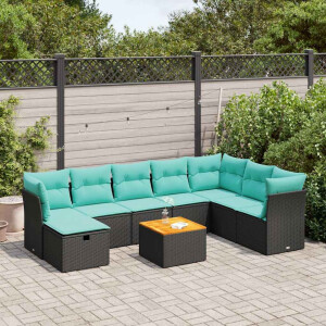 vidaXL 9-delige Loungeset met kussens poly rattan zwart