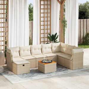 vidaXL 9-delige Loungeset met kussens poly rattan beige