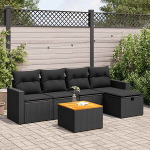 vidaXL 6-delige Loungeset met kussens poly rattan zwart