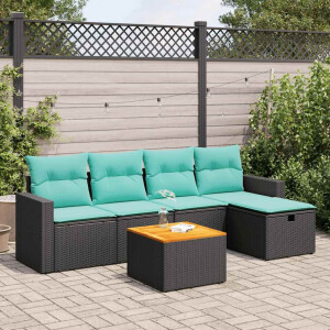 vidaXL 6-delige Loungeset met kussens poly rattan zwart