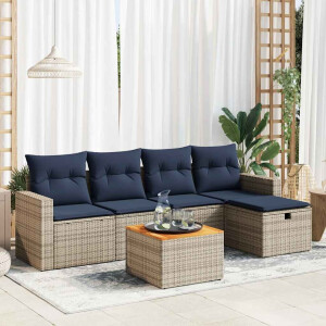 vidaXL 6-delige Loungeset met kussens poly rattan grijs