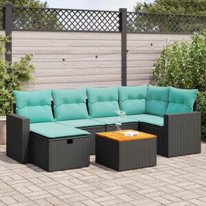 vidaXL 7-delige Loungeset met kussens poly rattan zwart