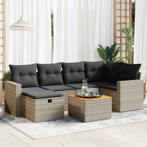 vidaXL 7-delige Loungeset met kussens poly rattan grijs