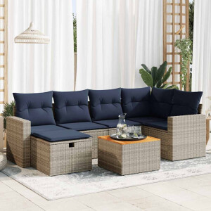vidaXL 7-delige Loungeset met kussens poly rattan grijs