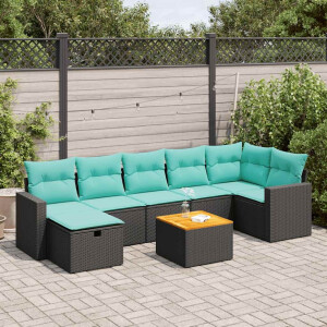 vidaXL 8-delige Loungeset met kussens poly rattan zwart