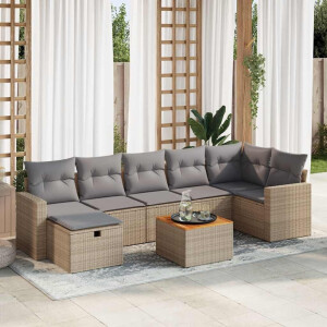 vidaXL 8-delige Loungeset met kussens poly rattan beige