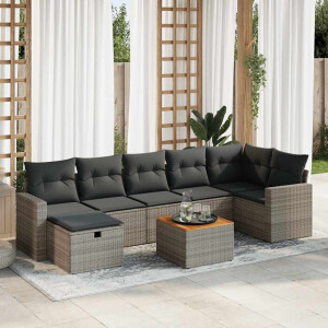 vidaXL 8-delige Loungeset met kussens poly rattan grijs