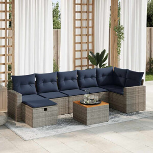 vidaXL 8-delige Loungeset met kussens poly rattan grijs