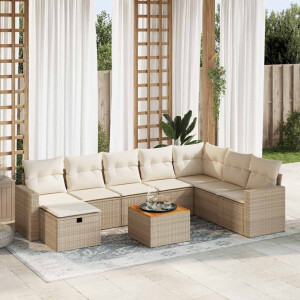 vidaXL 9-delige Loungeset met kussens poly rattan beige