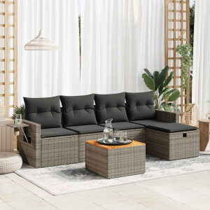 vidaXL 6-delige Loungeset met kussens poly rattan grijs