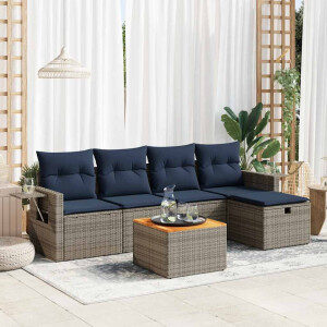 vidaXL 6-delige Loungeset met kussens poly rattan grijs