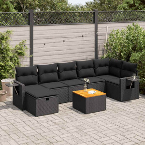 vidaXL 8-delige Loungeset met kussens poly rattan zwart