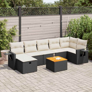 vidaXL 8-delige Loungeset met kussens poly rattan zwart